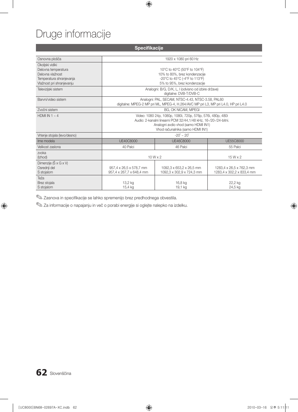 Druge informacije | Samsung UE40C8000XW User Manual | Page 314 / 379