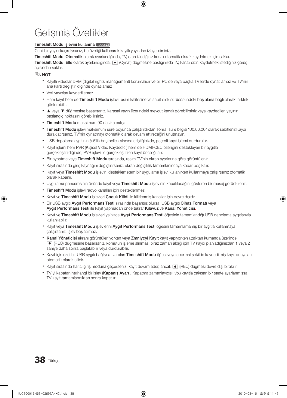Gelişmiş özellikler | Samsung UE40C8000XW User Manual | Page 353 / 379