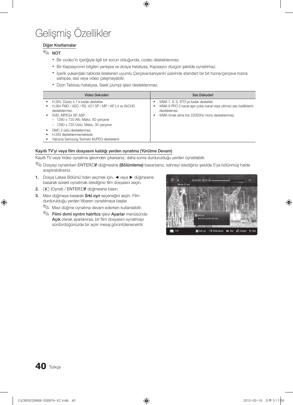 Gelişmiş özellikler | Samsung UE40C8000XW User Manual | Page 355 / 379