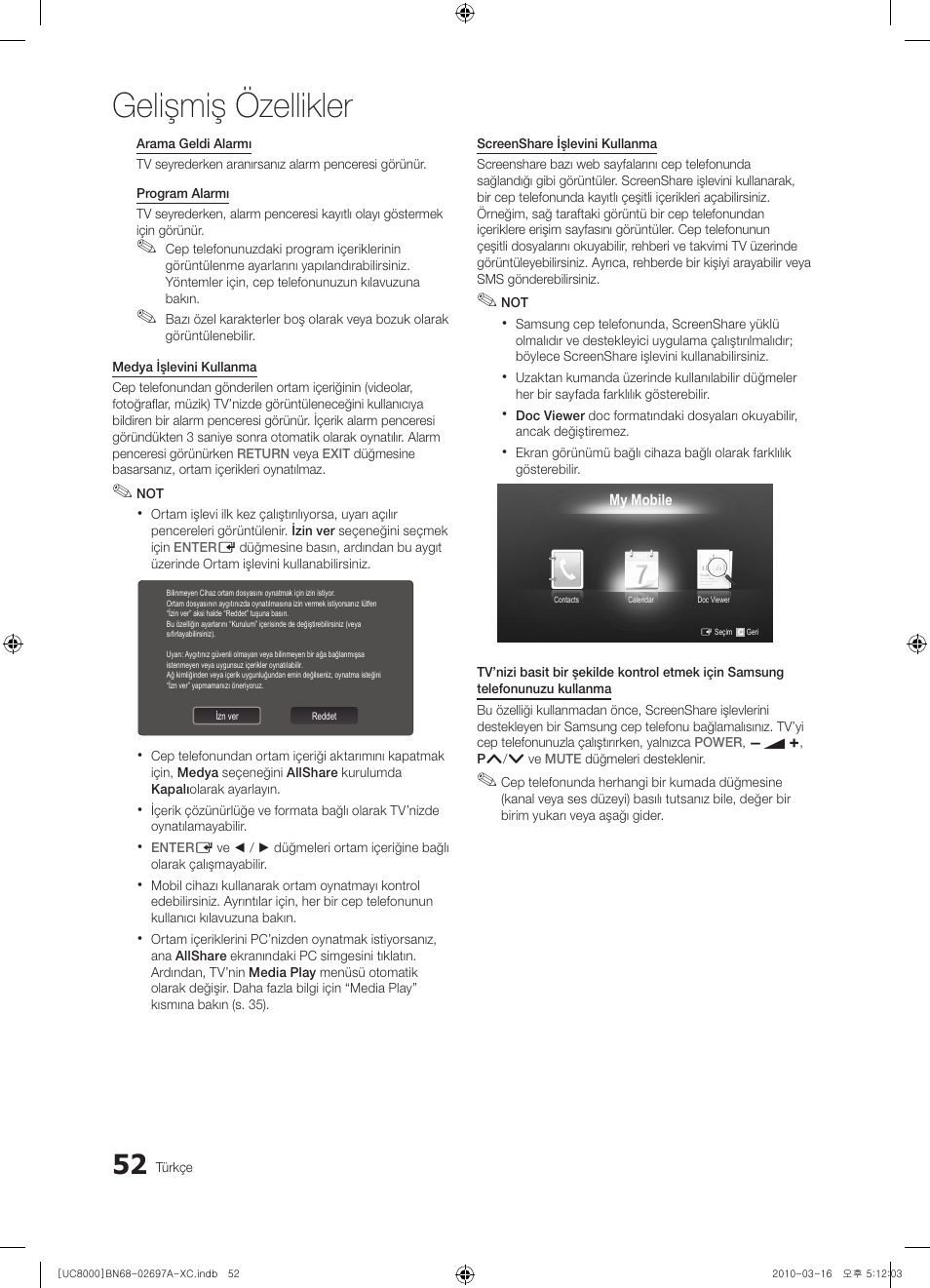 Gelişmiş özellikler | Samsung UE40C8000XW User Manual | Page 367 / 379