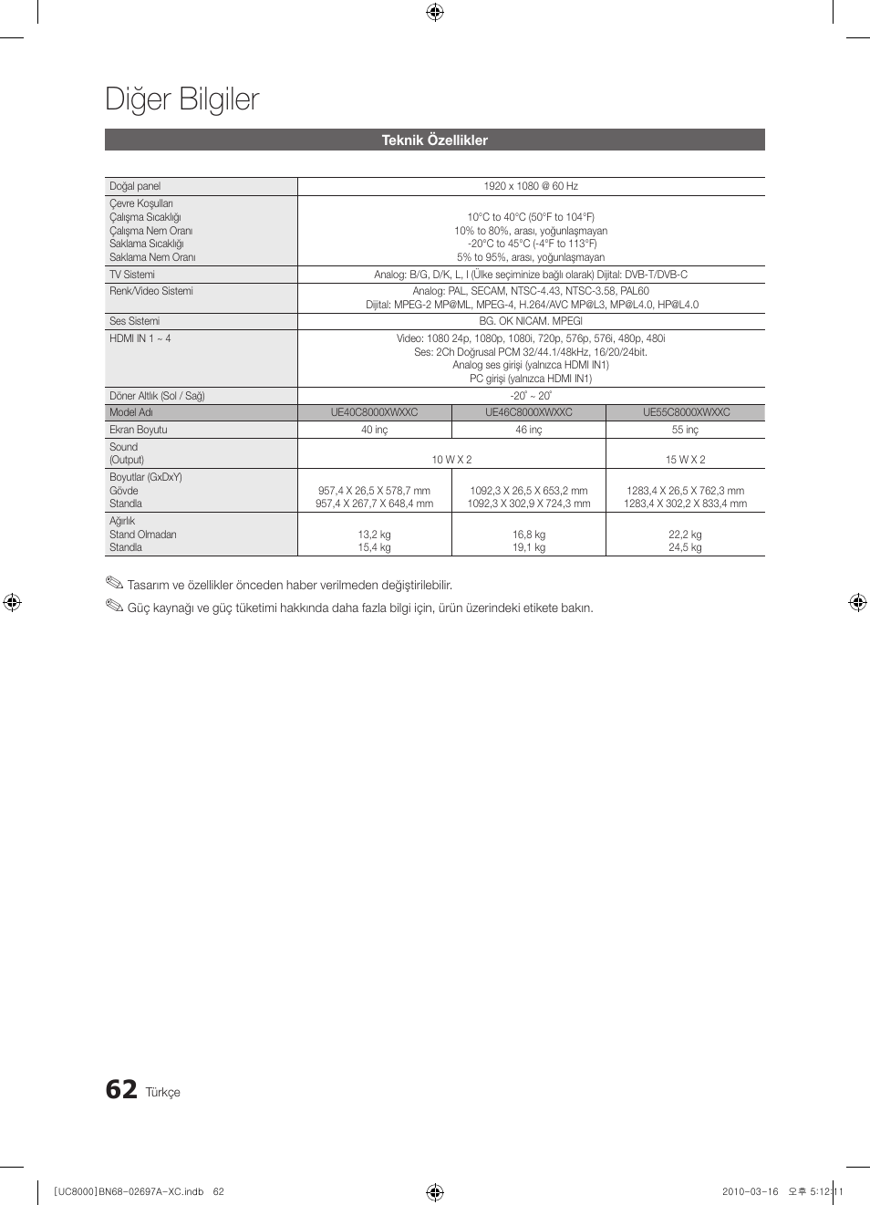 Diğer bilgiler | Samsung UE40C8000XW User Manual | Page 377 / 379
