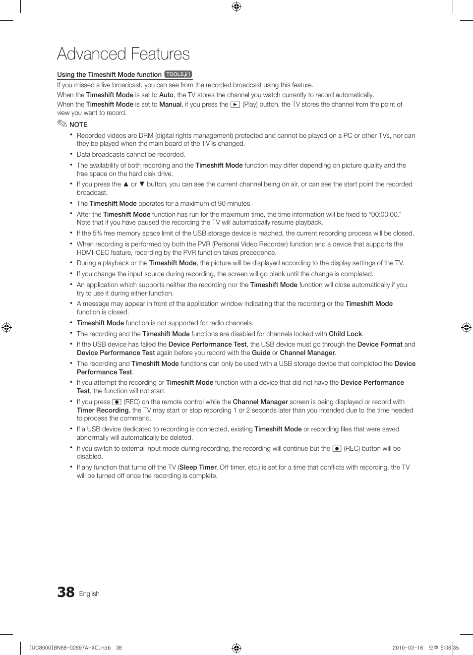 Advanced features | Samsung UE40C8000XW User Manual | Page 38 / 379