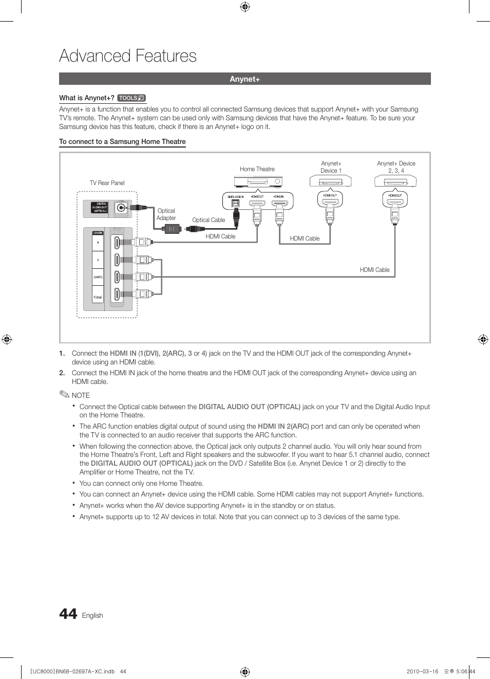 Advanced features | Samsung UE40C8000XW User Manual | Page 44 / 379