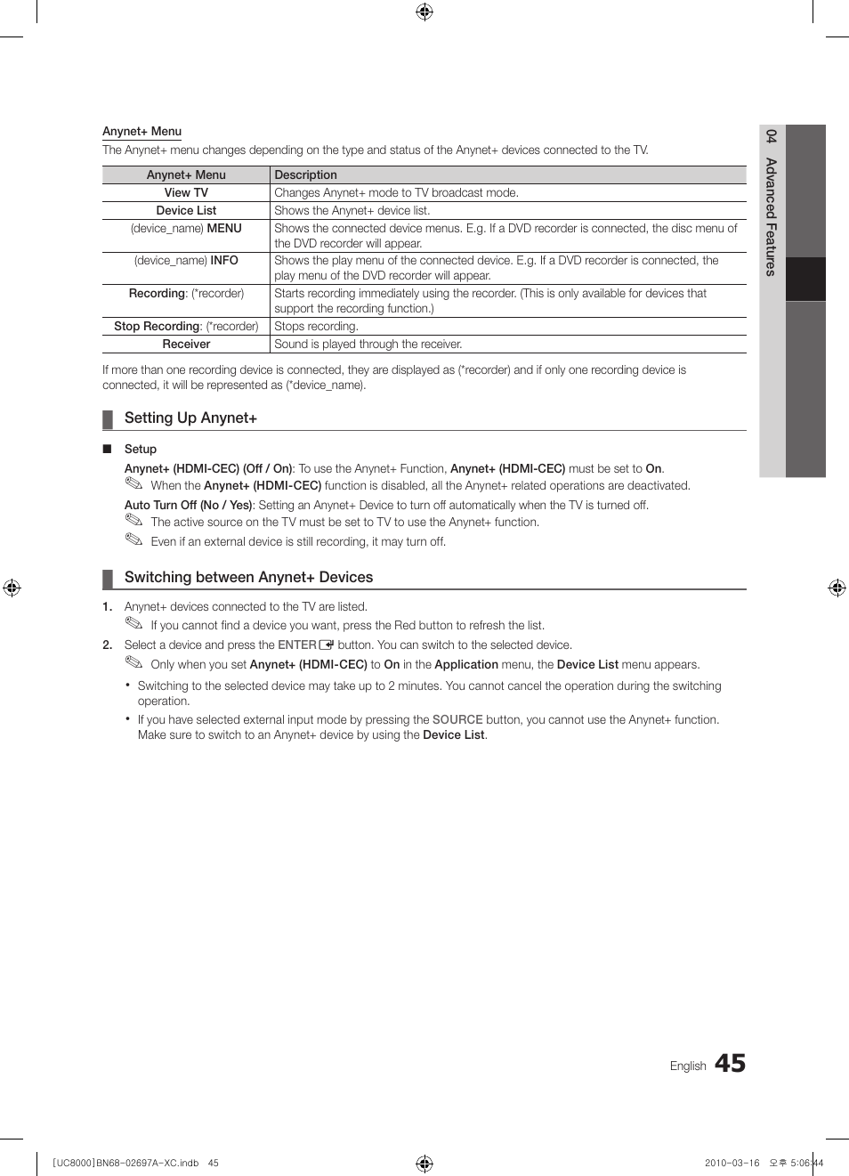 Samsung UE40C8000XW User Manual | Page 45 / 379