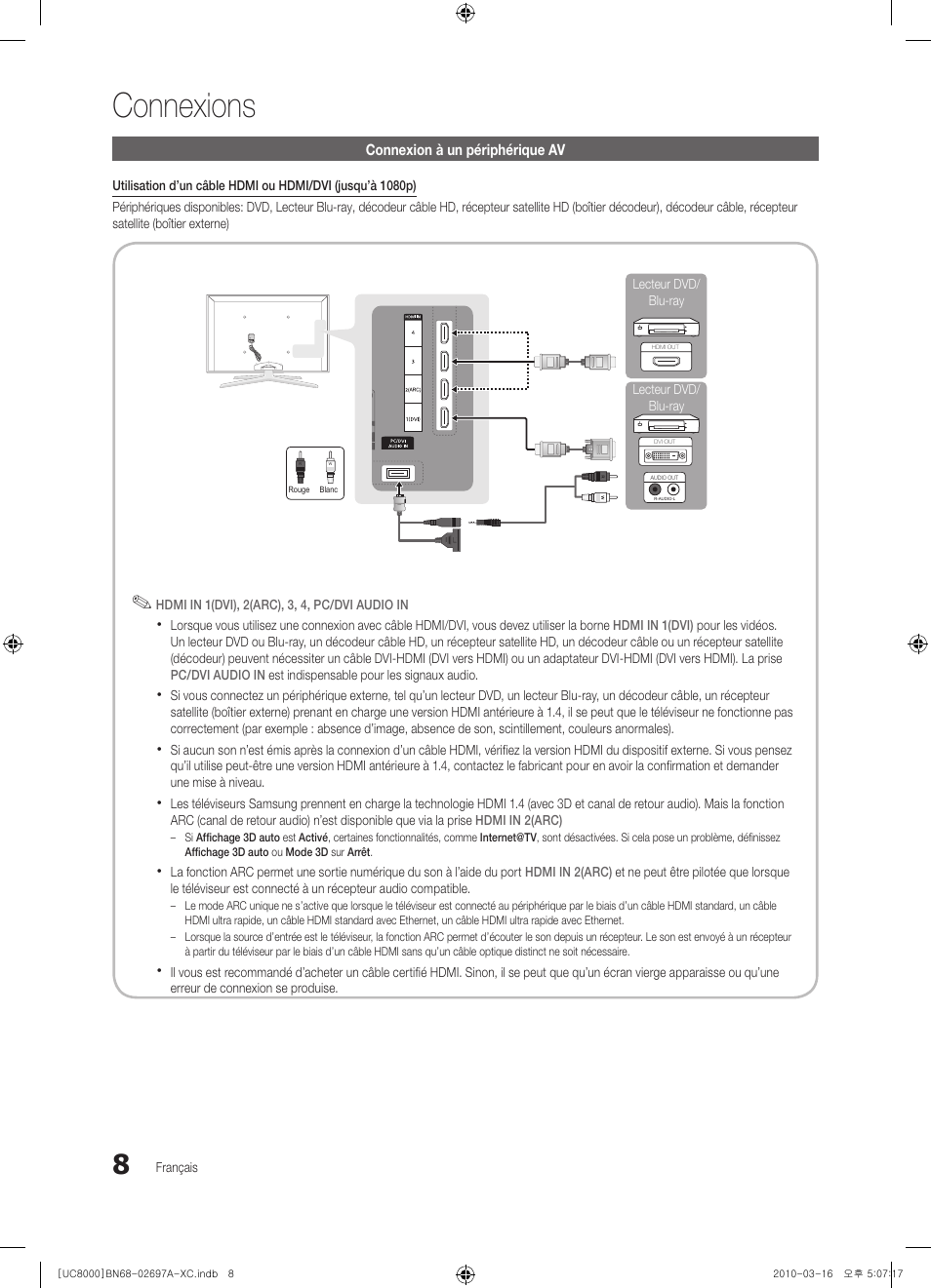 Connexions | Samsung UE40C8000XW User Manual | Page 71 / 379
