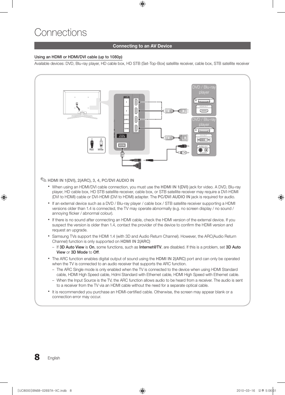 Connections | Samsung UE40C8000XW User Manual | Page 8 / 379