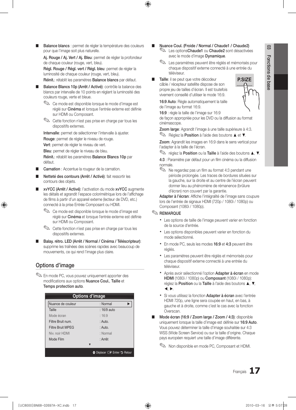 Options d’image | Samsung UE40C8000XW User Manual | Page 80 / 379