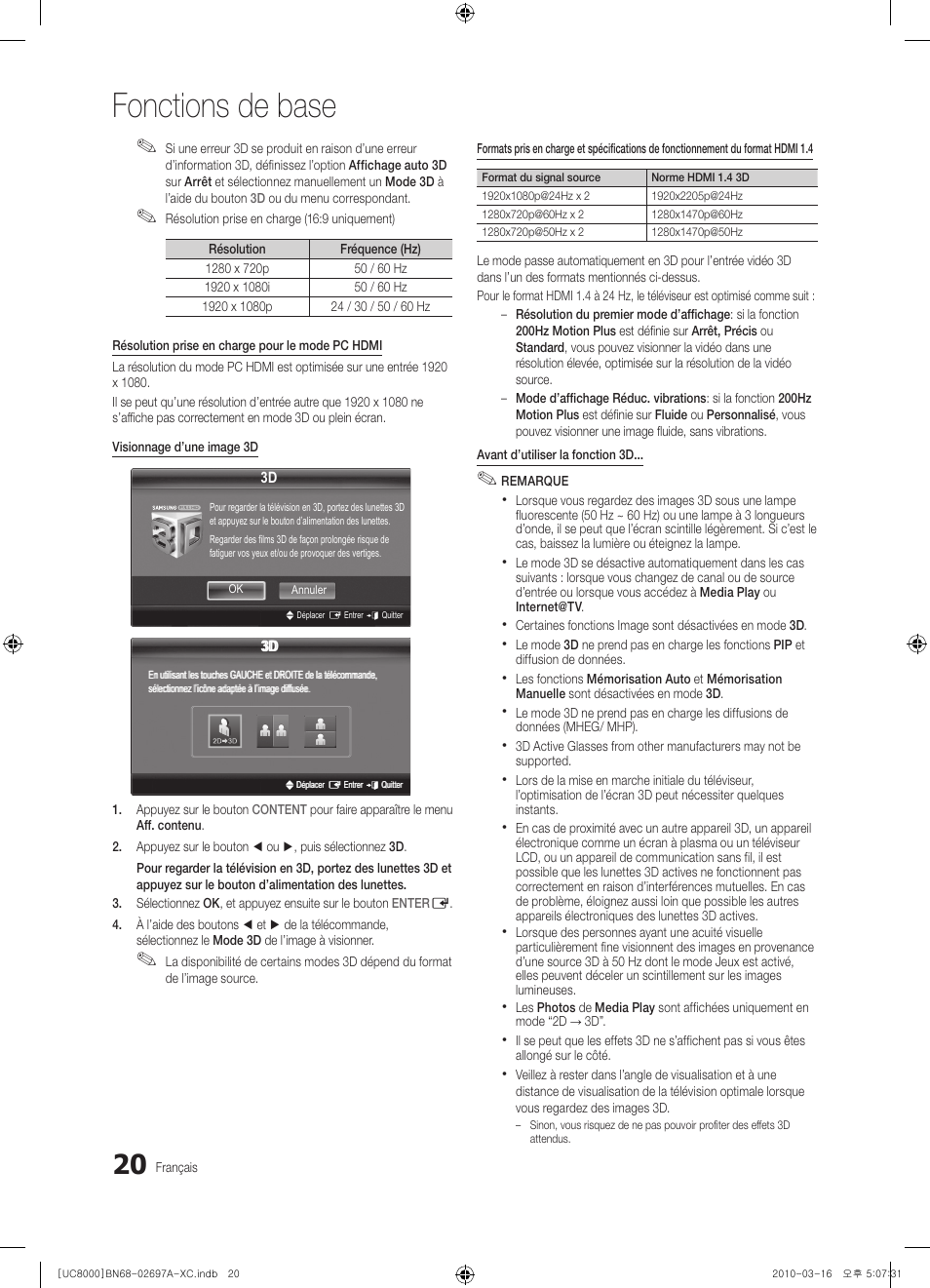 Fonctions de base | Samsung UE40C8000XW User Manual | Page 83 / 379