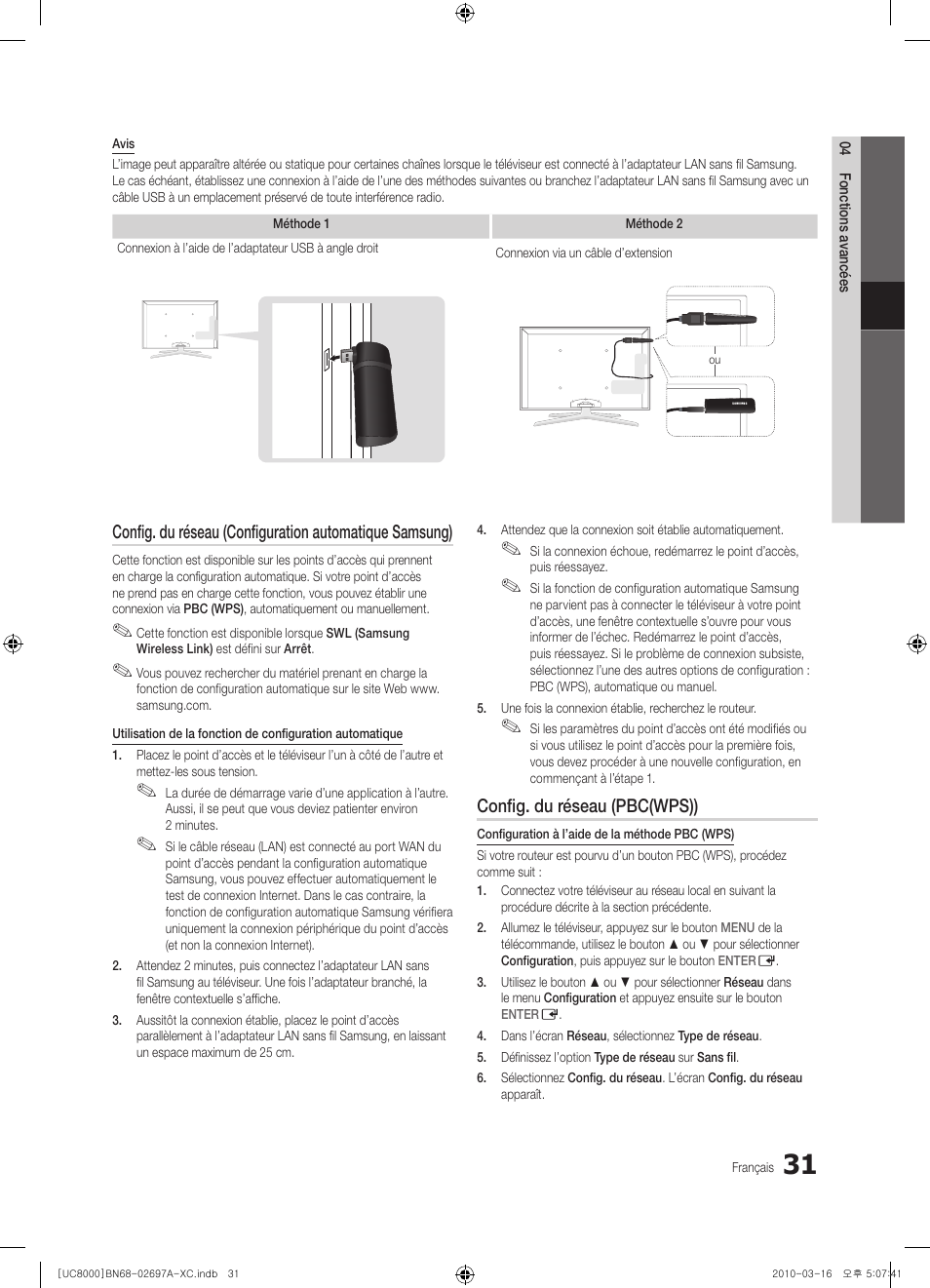 Config. du réseau (pbc(wps)) | Samsung UE40C8000XW User Manual | Page 94 / 379