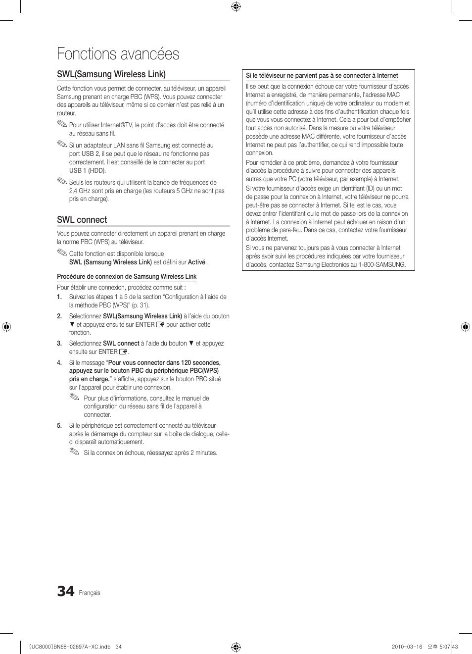 Fonctions avancées | Samsung UE40C8000XW User Manual | Page 97 / 379