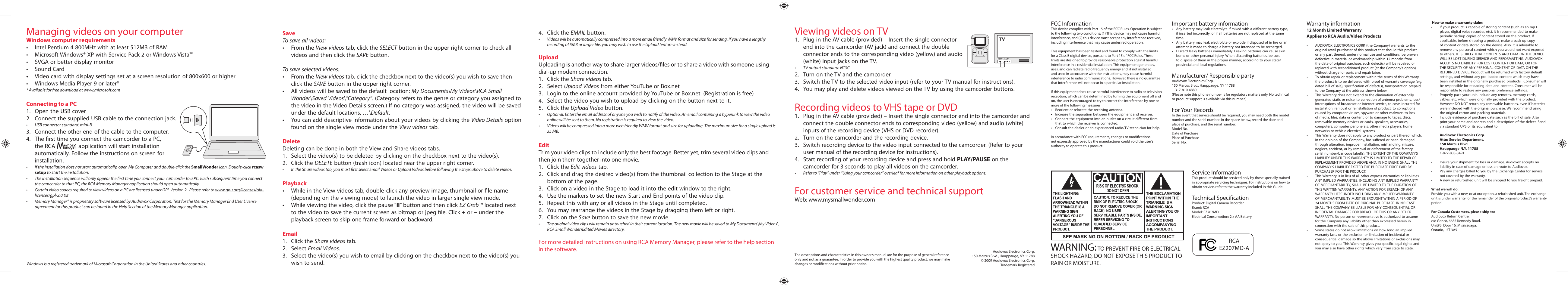 Audiovox EZ207MD User Manual | 1 page