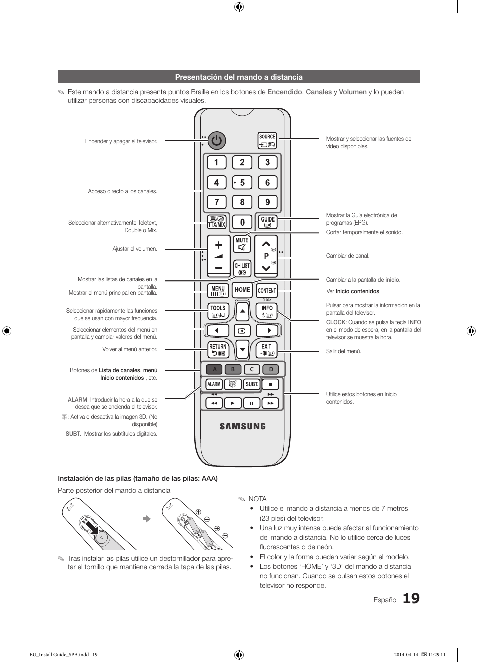 Presentación del mando a distancia | Samsung HG32EC675AB User Manual | Page 19 / 57