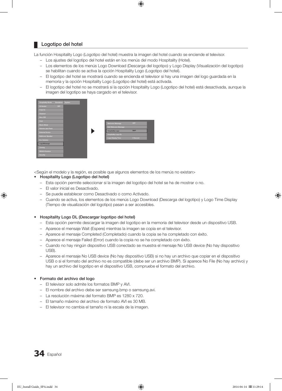 Logotipo del hotel | Samsung HG32EC675AB User Manual | Page 34 / 57