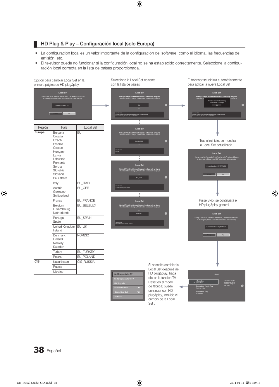 Hd plug & play – configuración local (solo europa), Español | Samsung HG32EC675AB User Manual | Page 38 / 57