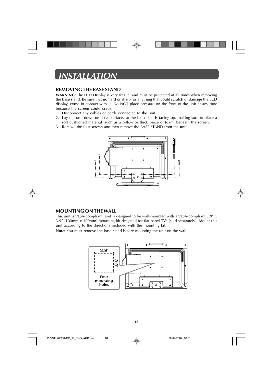 Installation | Audiovox FPE1907DV User Manual | Page 18 / 36