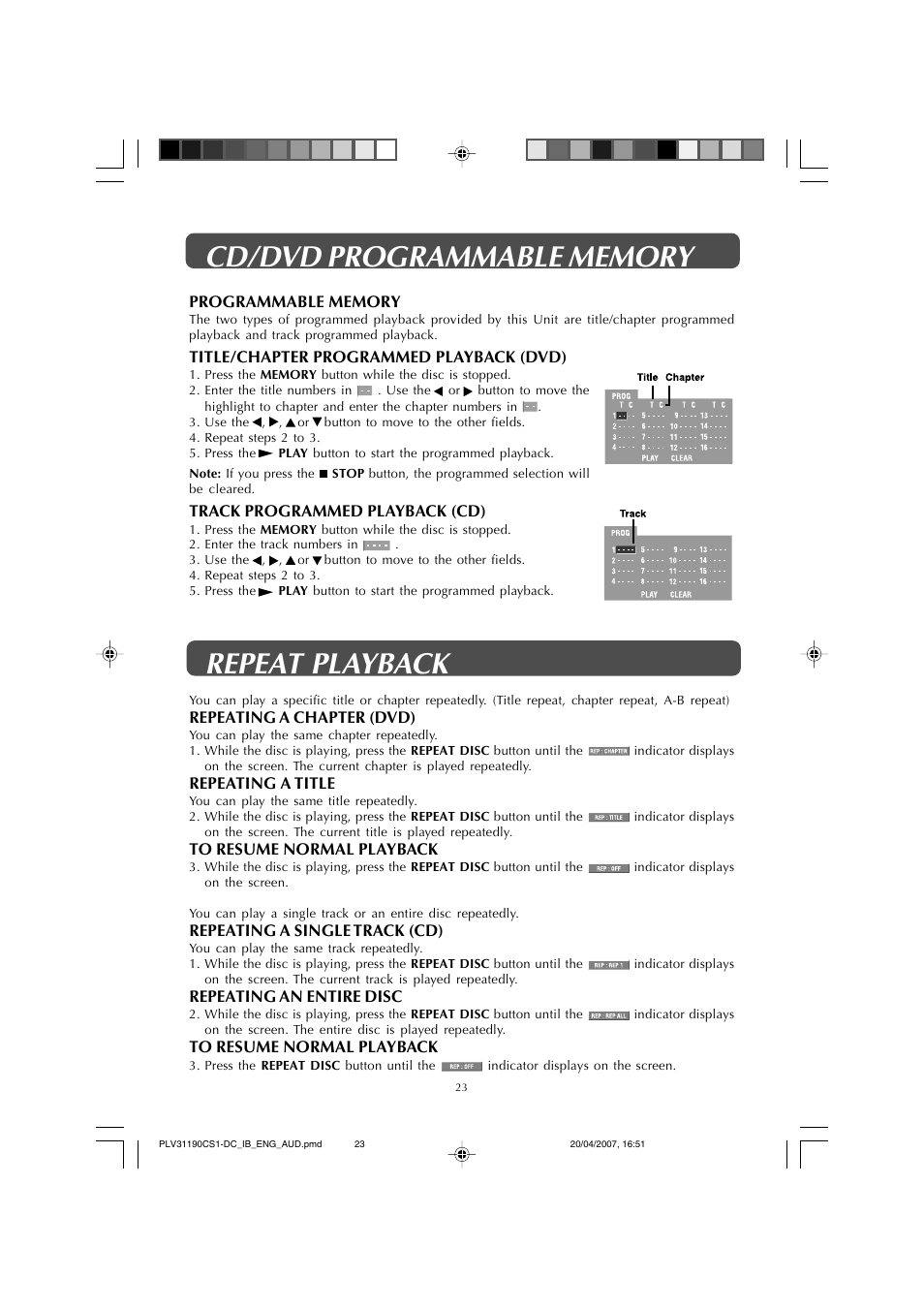 Repeat playback | Audiovox FPE1907DV User Manual | Page 23 / 36