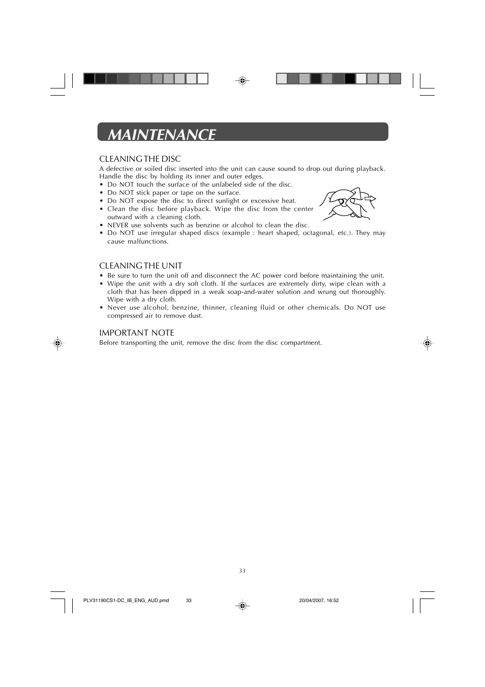 Maintenance | Audiovox FPE1907DV User Manual | Page 33 / 36