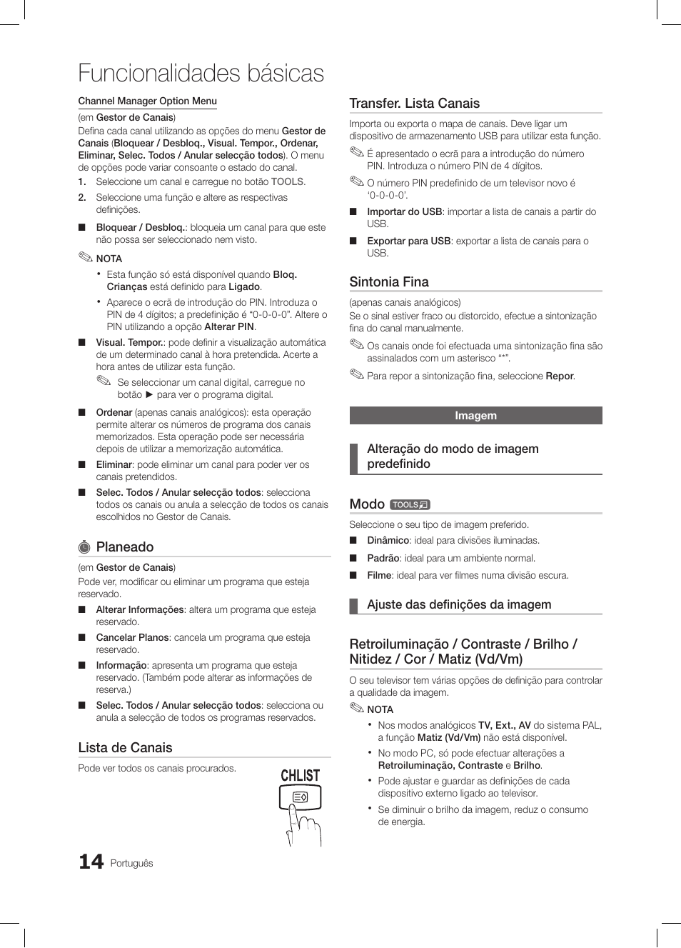 Funcionalidades básicas | Samsung LE26C350D1W User Manual | Page 114 / 201