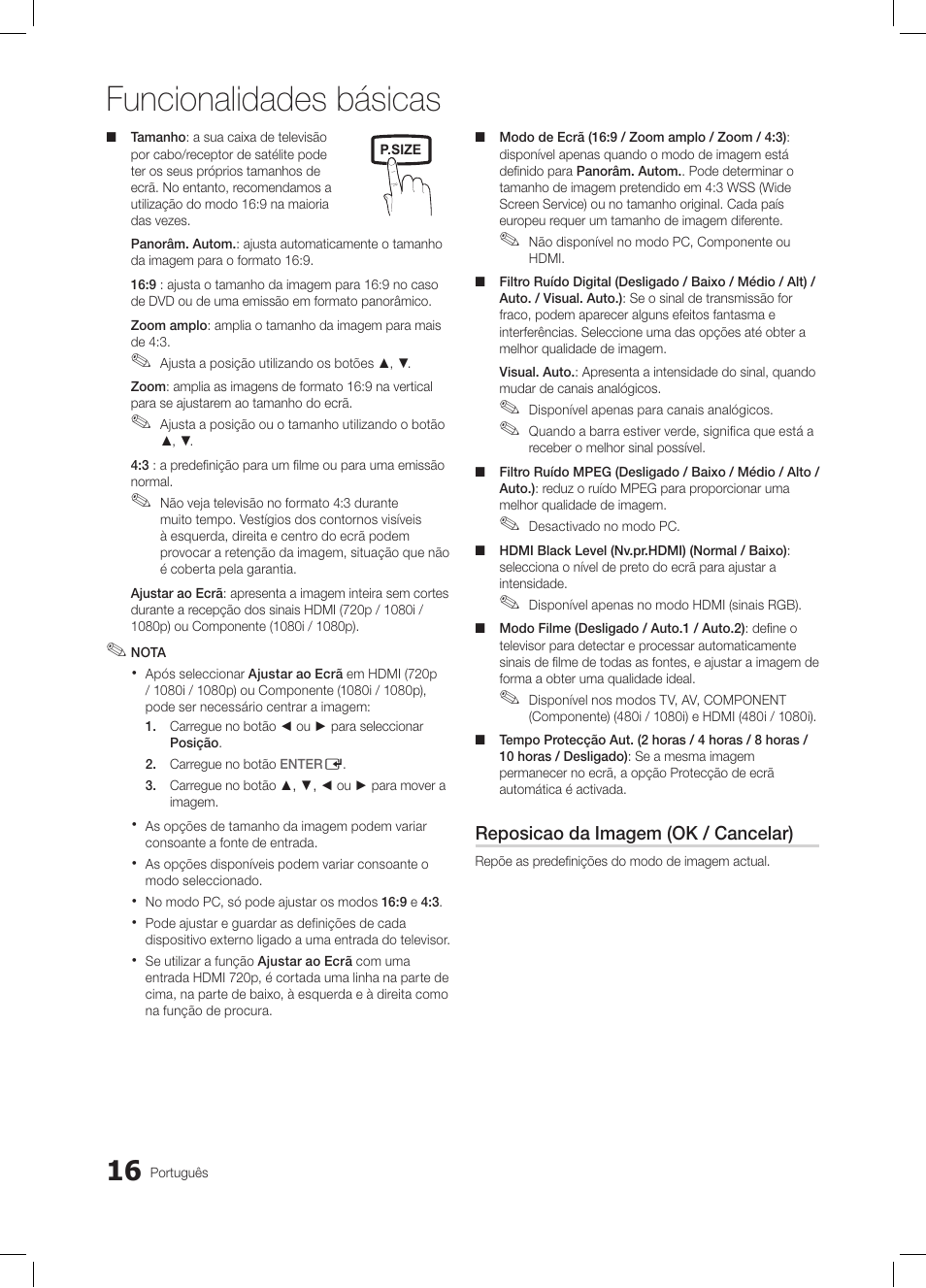 Funcionalidades básicas | Samsung LE26C350D1W User Manual | Page 116 / 201