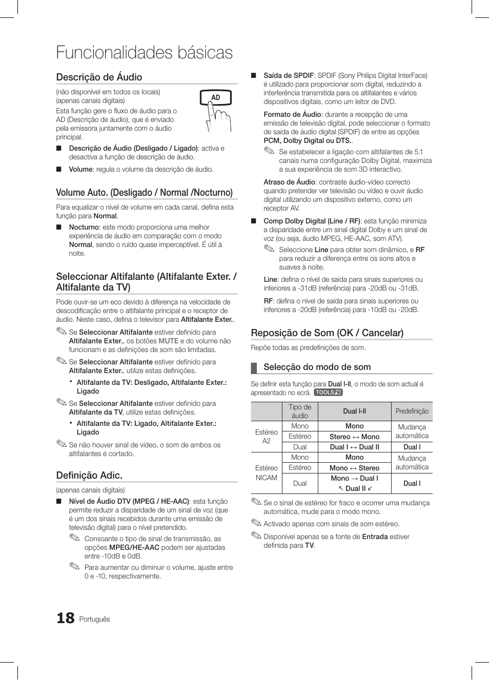 Funcionalidades básicas | Samsung LE26C350D1W User Manual | Page 118 / 201