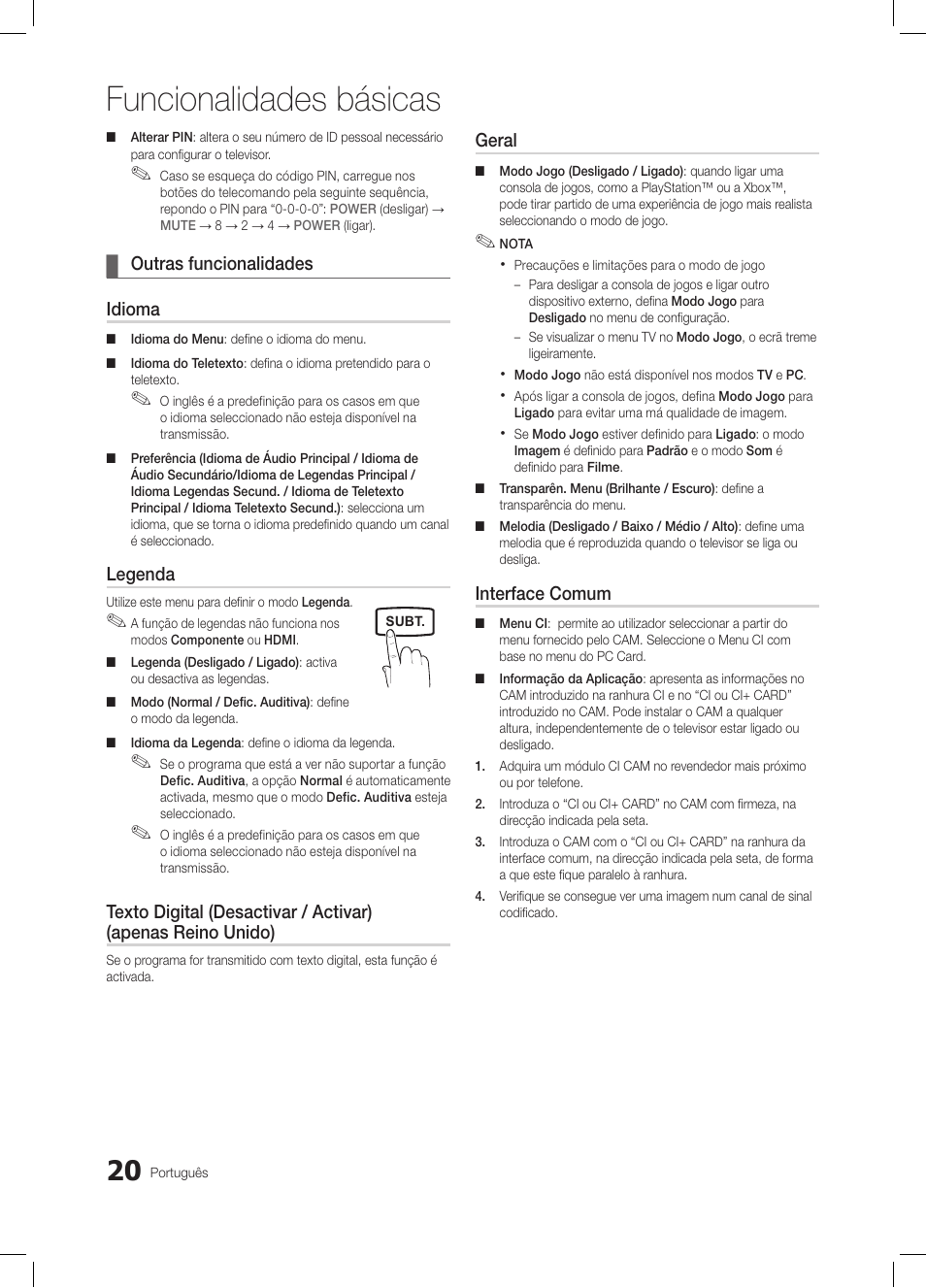Funcionalidades básicas | Samsung LE26C350D1W User Manual | Page 120 / 201