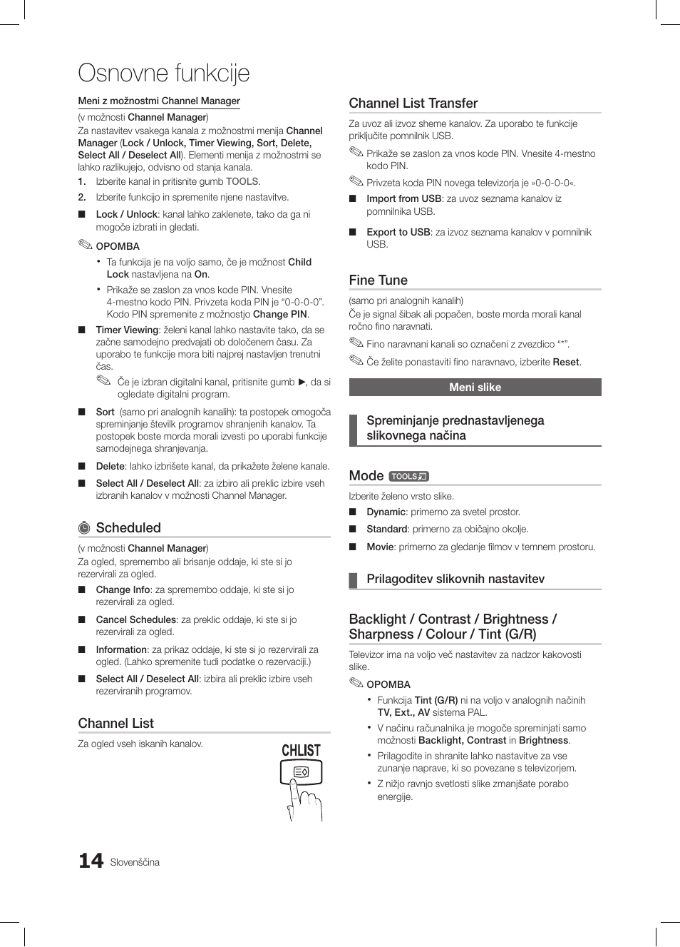 Osnovne funkcije | Samsung LE26C350D1W User Manual | Page 147 / 201