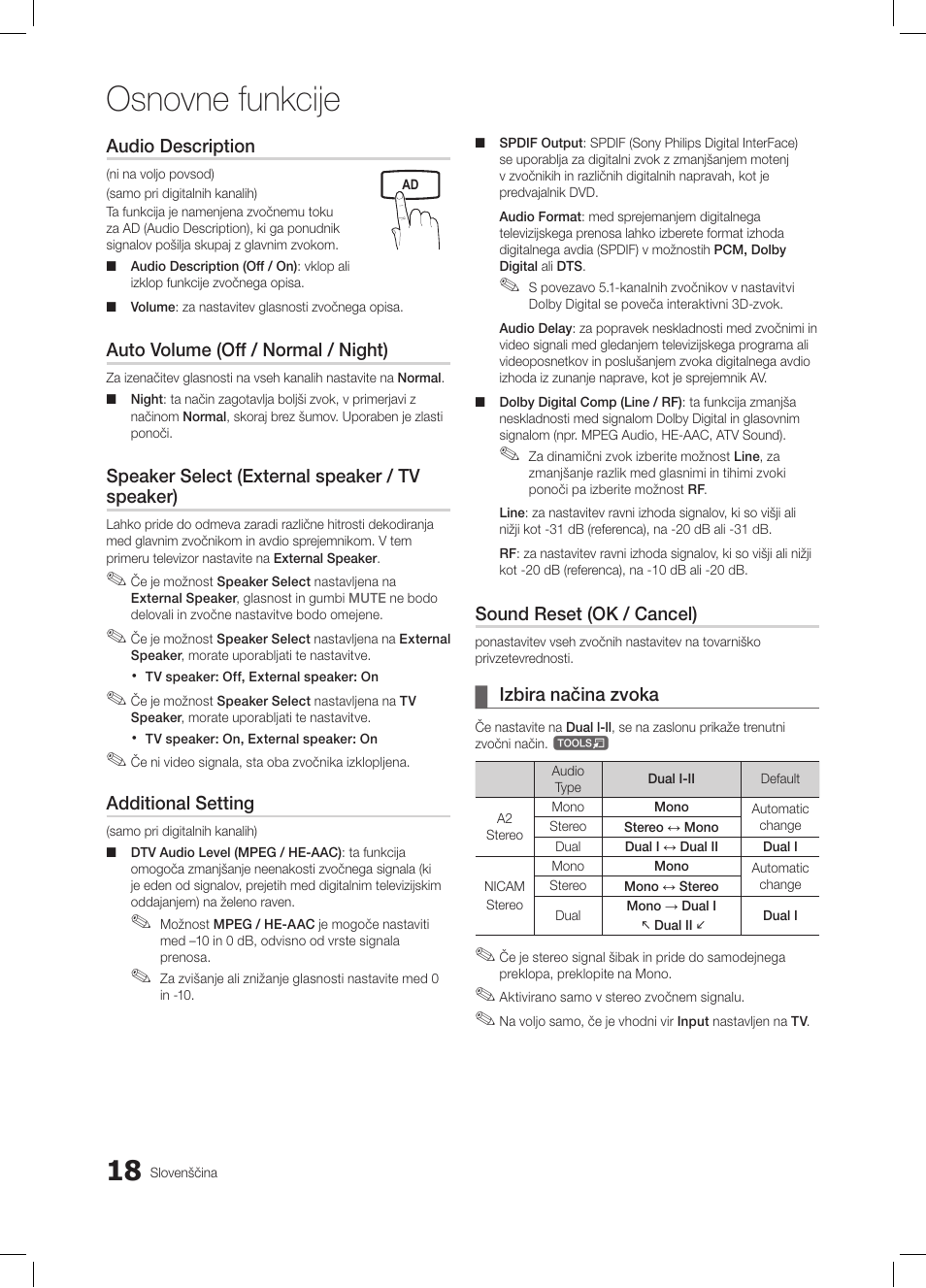 Osnovne funkcije | Samsung LE26C350D1W User Manual | Page 151 / 201