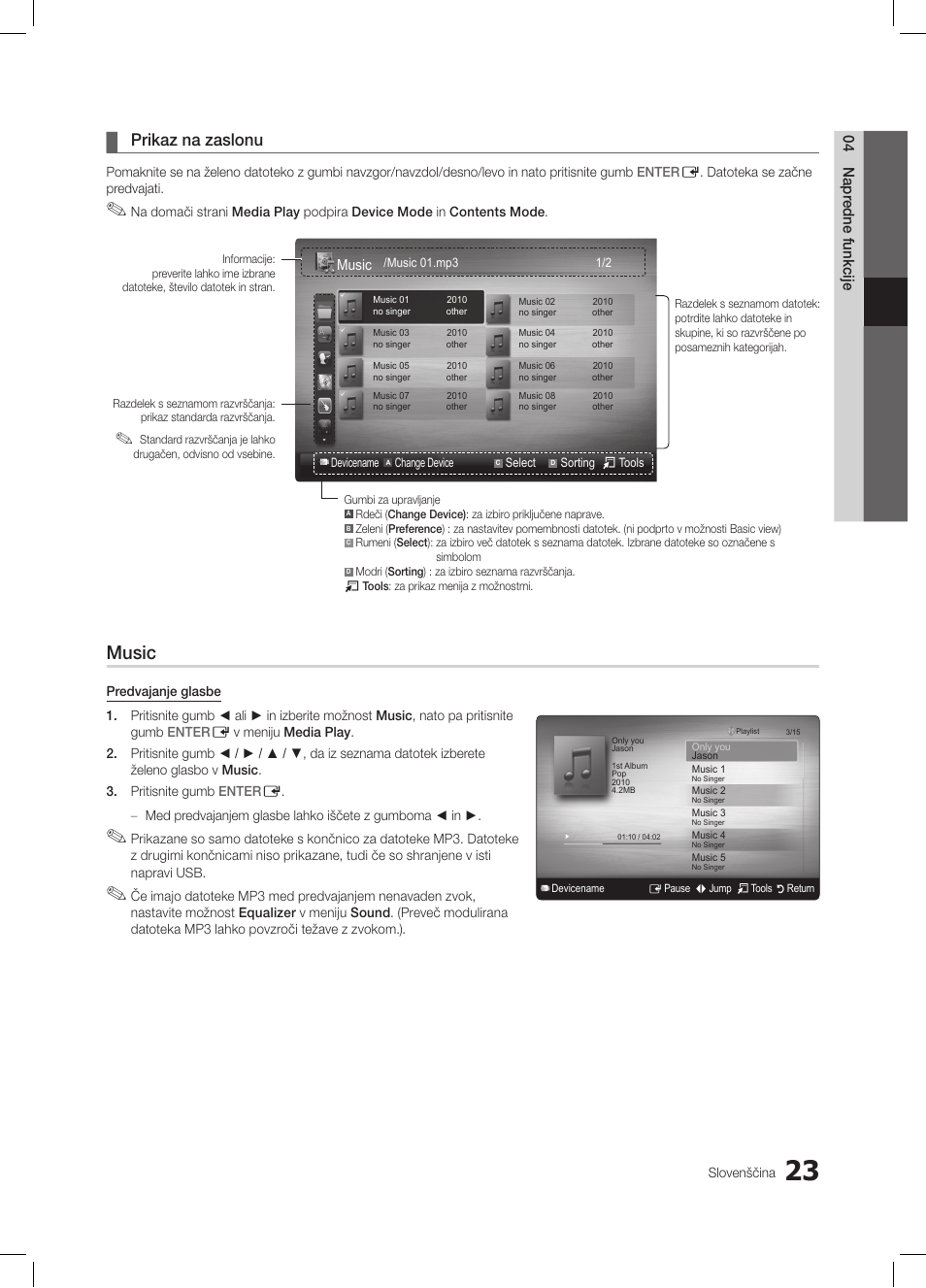 Music, Prikaz na zaslonu | Samsung LE26C350D1W User Manual | Page 156 / 201