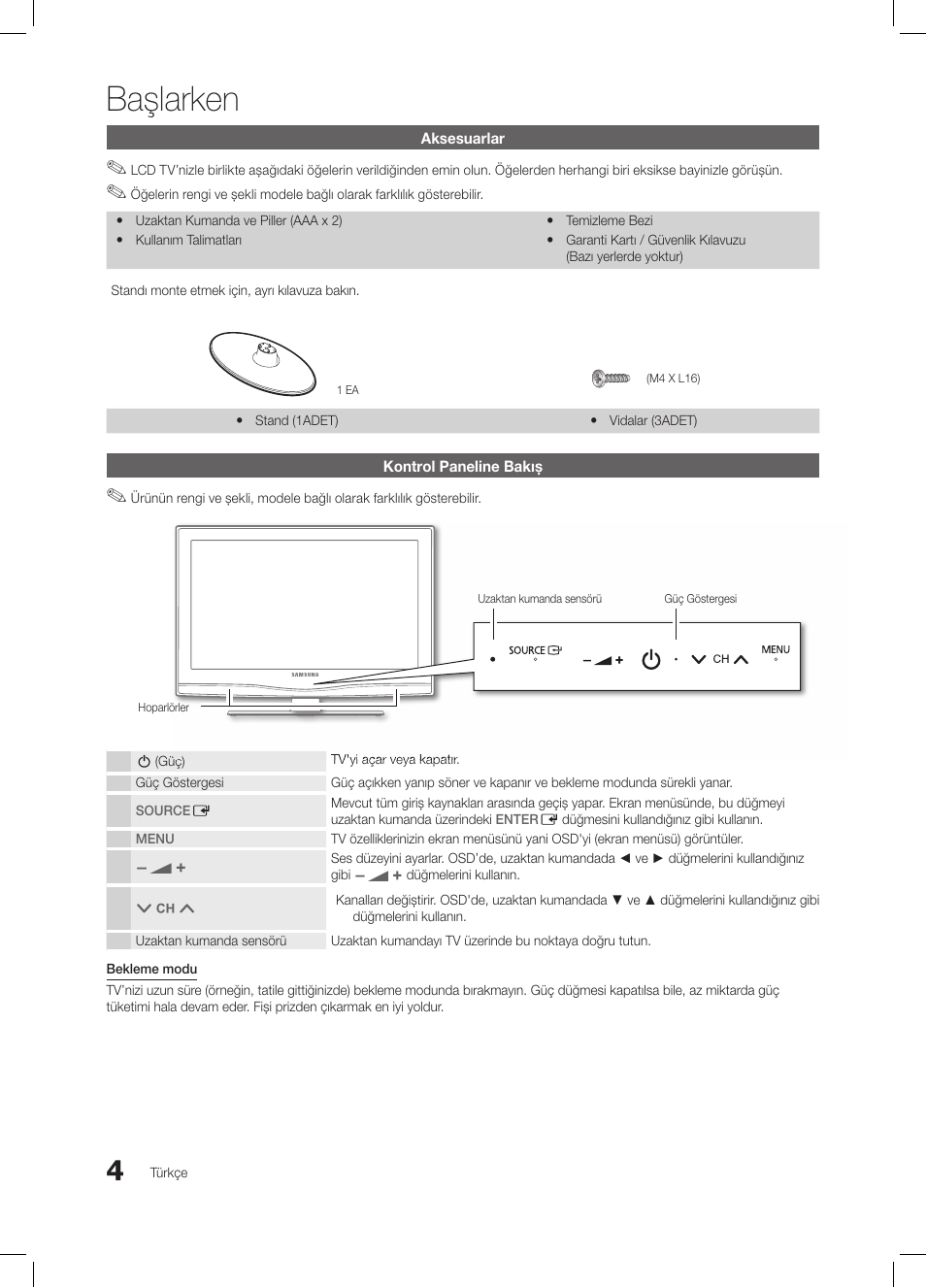 Başlarken | Samsung LE26C350D1W User Manual | Page 170 / 201