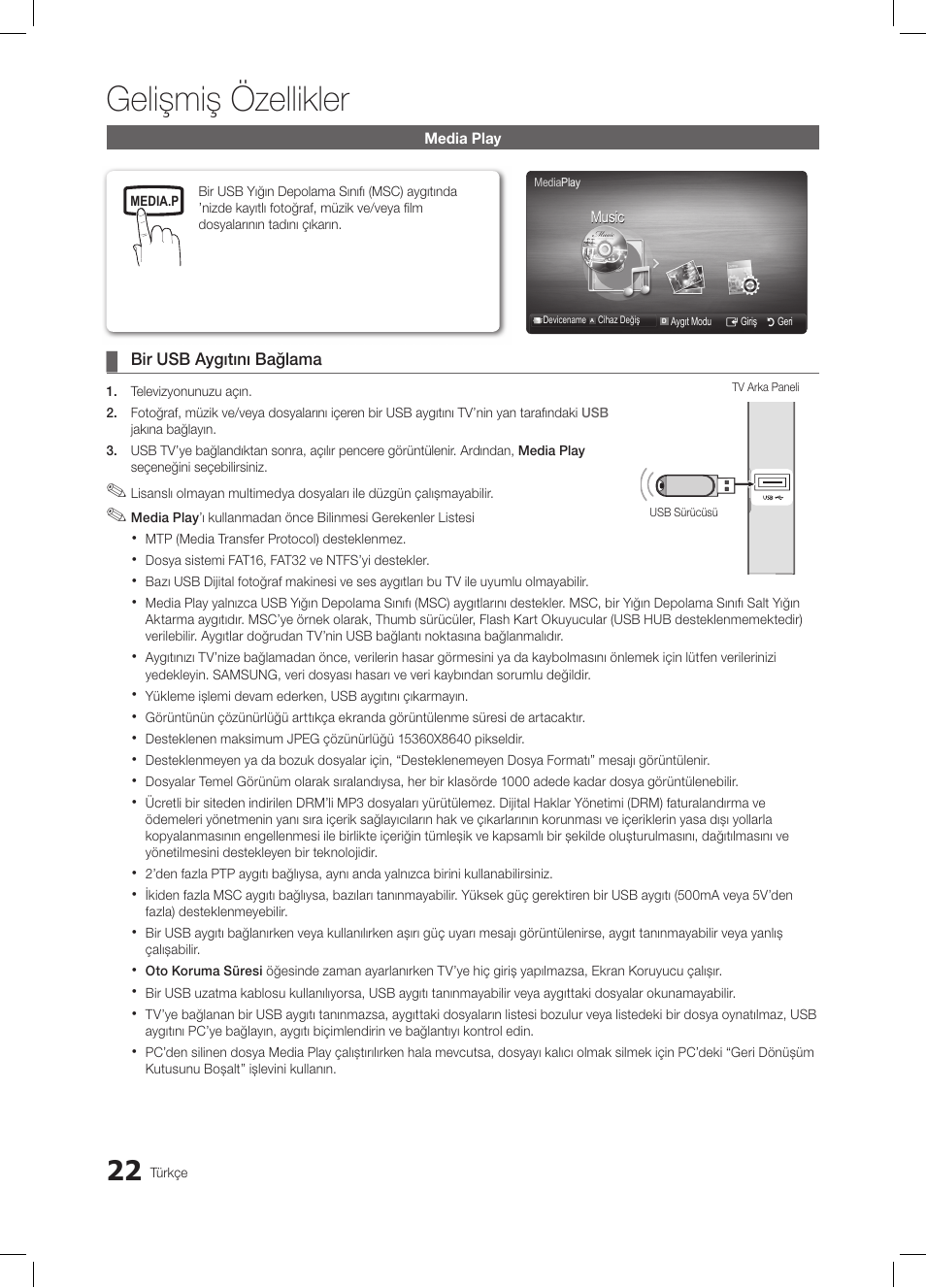 Gelişmiş özellikler | Samsung LE26C350D1W User Manual | Page 188 / 201