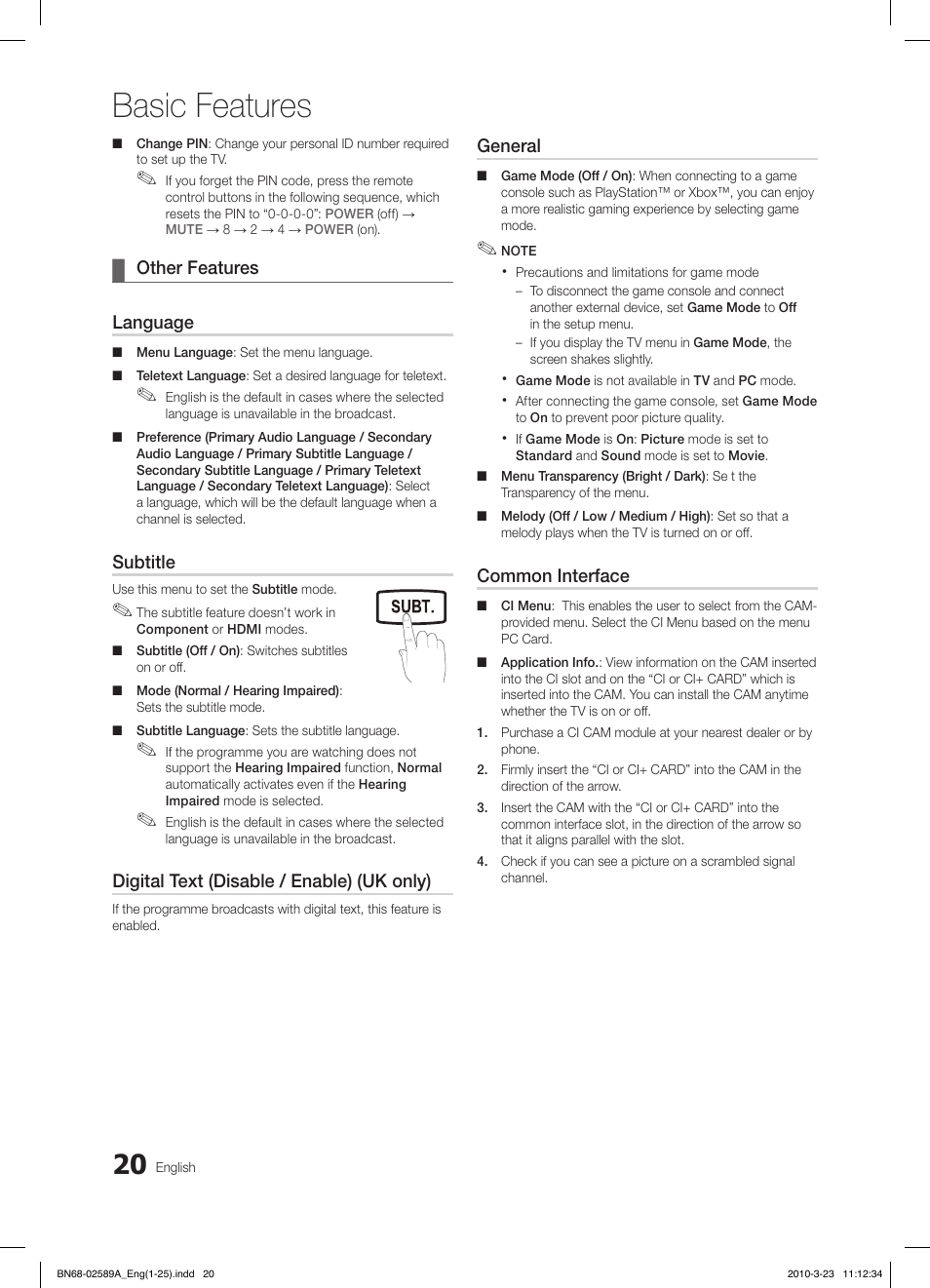 Basic features, Fav.ch p.mode dual mts | Samsung LE26C350D1W User Manual | Page 21 / 201