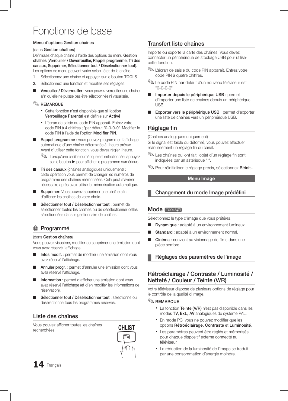 Fonctions de base | Samsung LE26C350D1W User Manual | Page 48 / 201