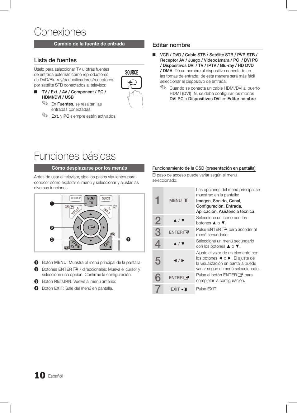 Conexiones, Funciones básicas, Fav.ch p.mode dual mts | Samsung LE26C350D1W User Manual | Page 77 / 201