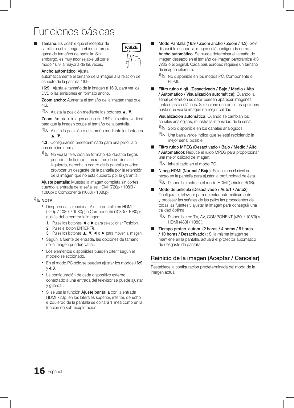 Funciones básicas | Samsung LE26C350D1W User Manual | Page 83 / 201