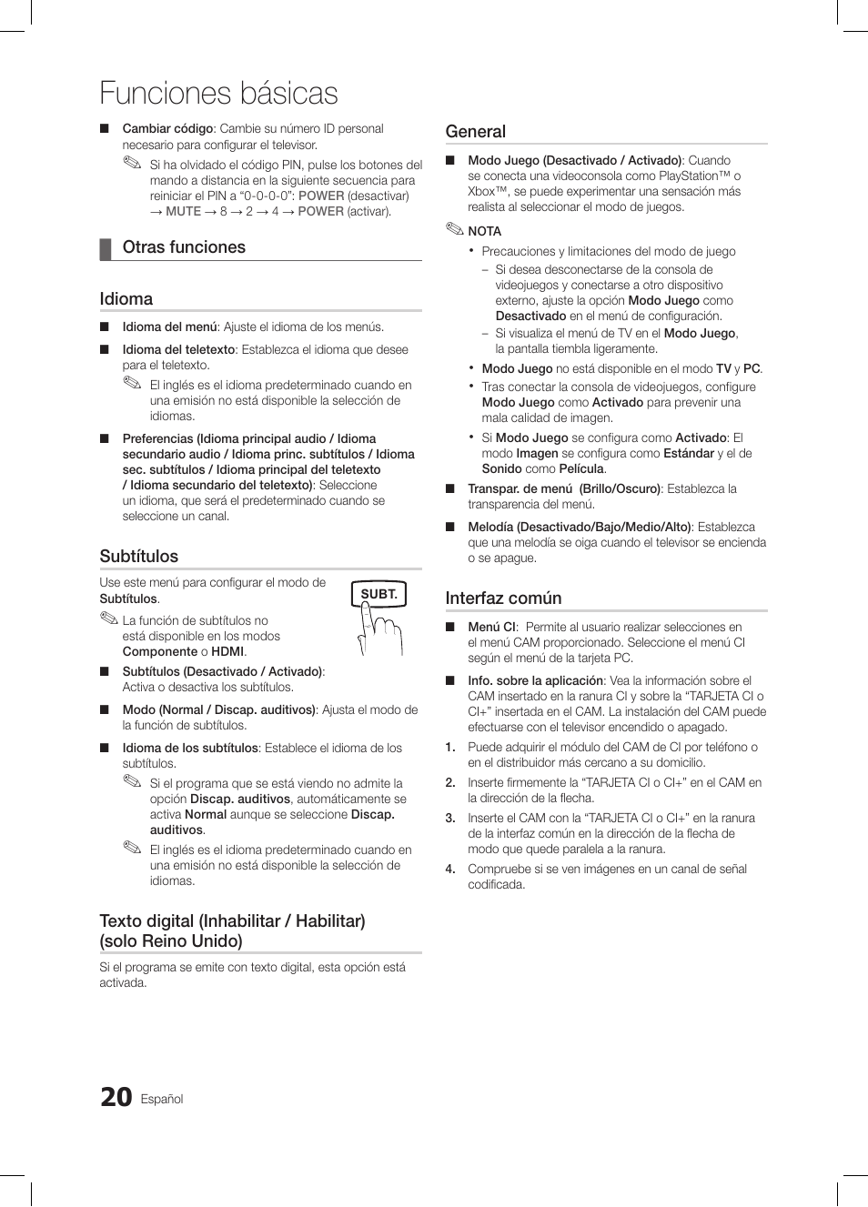 Funciones básicas | Samsung LE26C350D1W User Manual | Page 87 / 201