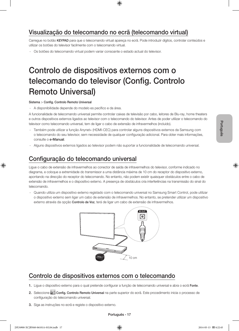 Configuração do telecomando universal | Samsung UE55HU6900S User Manual | Page 89 / 97