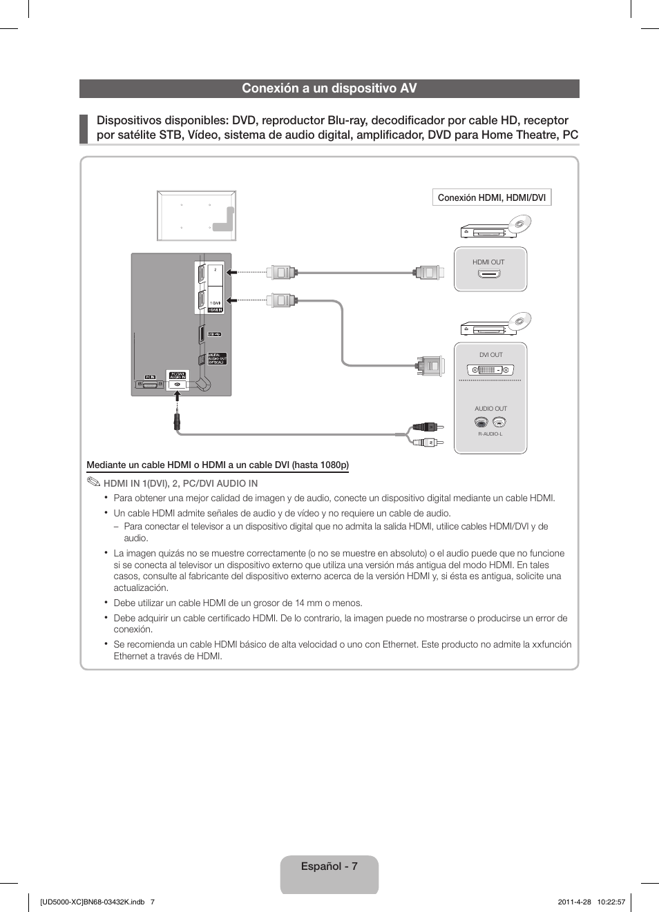 Conexión a un dispositivo av | Samsung UE27D5010NW User Manual | Page 39 / 66
