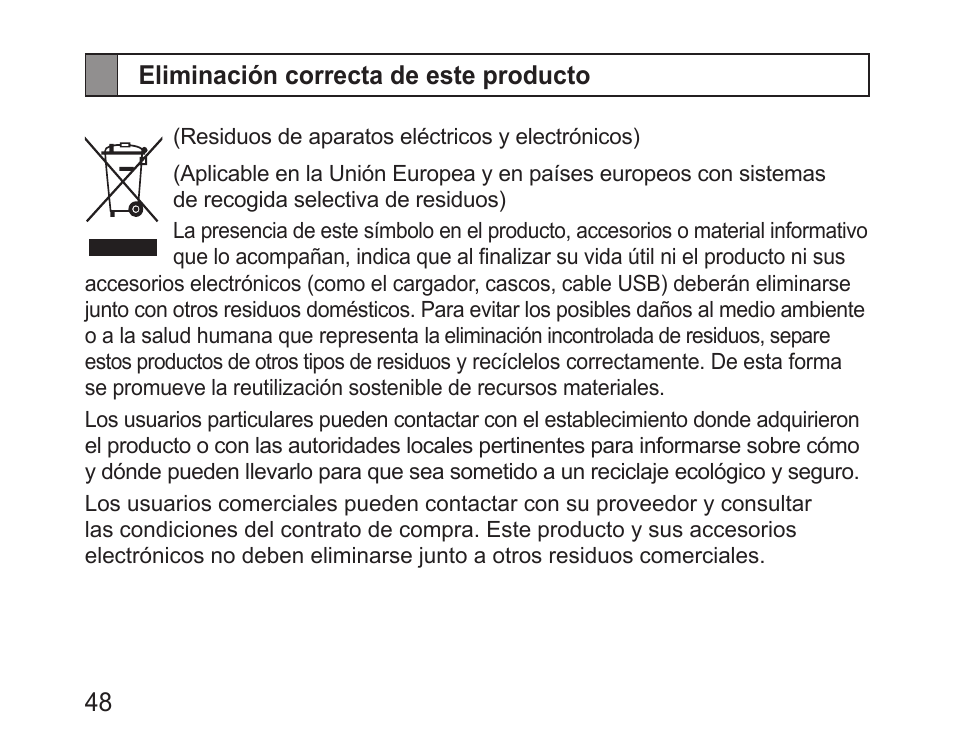 Eliminación correcta de este producto | Samsung BHM1600 User Manual | Page 50 / 80