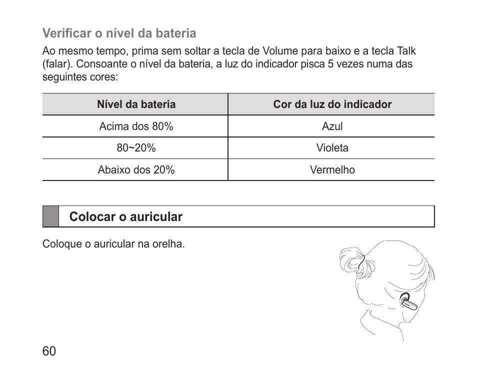 Colocar o auricular | Samsung BHM1600 User Manual | Page 62 / 80