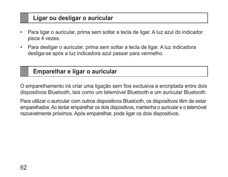 Ligar ou desligar o auricular, Emparelhar e ligar o auricular | Samsung BHM1600 User Manual | Page 64 / 80