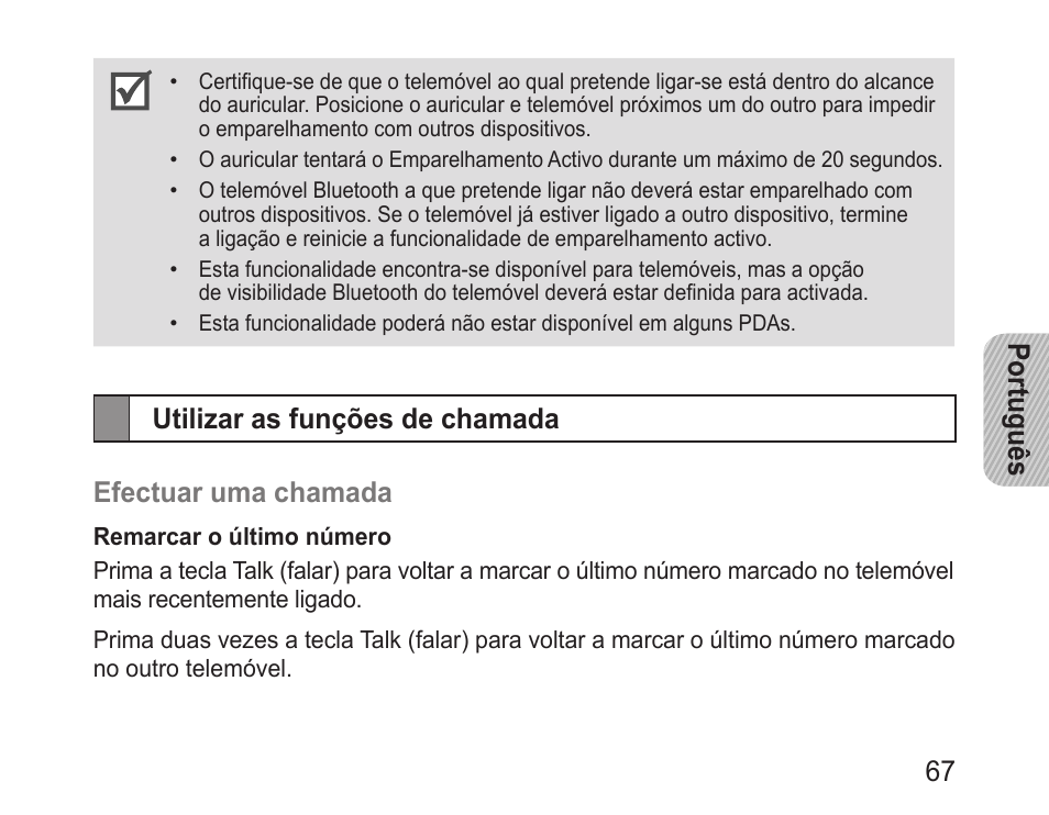 Utilizar as funções de chamada, Português 6 | Samsung BHM1600 User Manual | Page 69 / 80