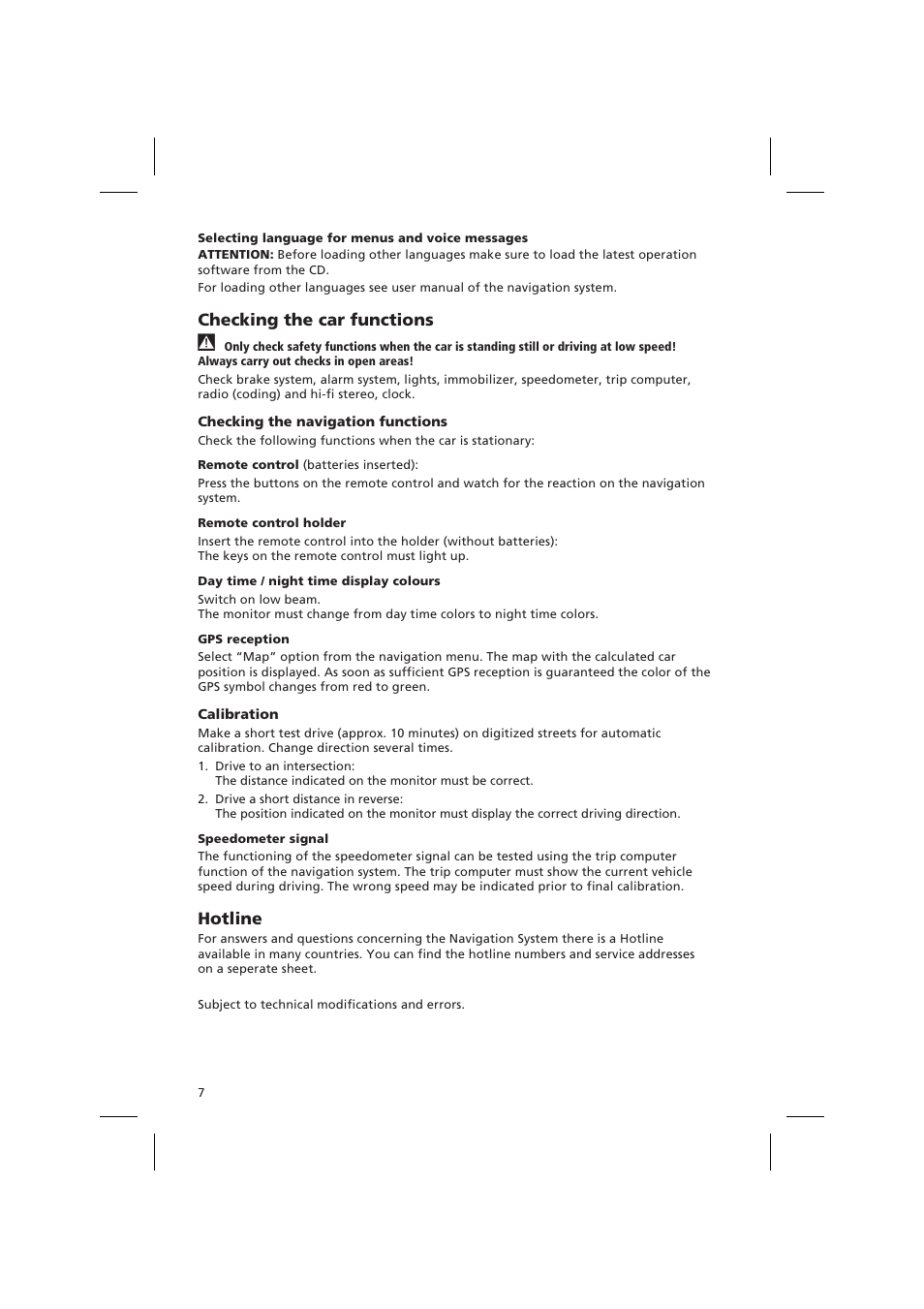 Checking the car functions, Hotline | Audiovox NPD 5400 User Manual | Page 10 / 22