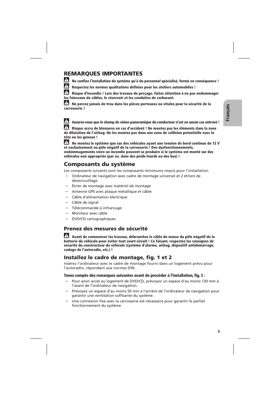 Remarques importantes, Composants du système | Audiovox NPD 5400 User Manual | Page 11 / 22