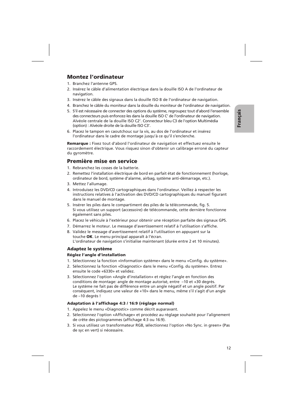 Montez l’ordinateur, Première mise en service, Français | Audiovox NPD 5400 User Manual | Page 15 / 22