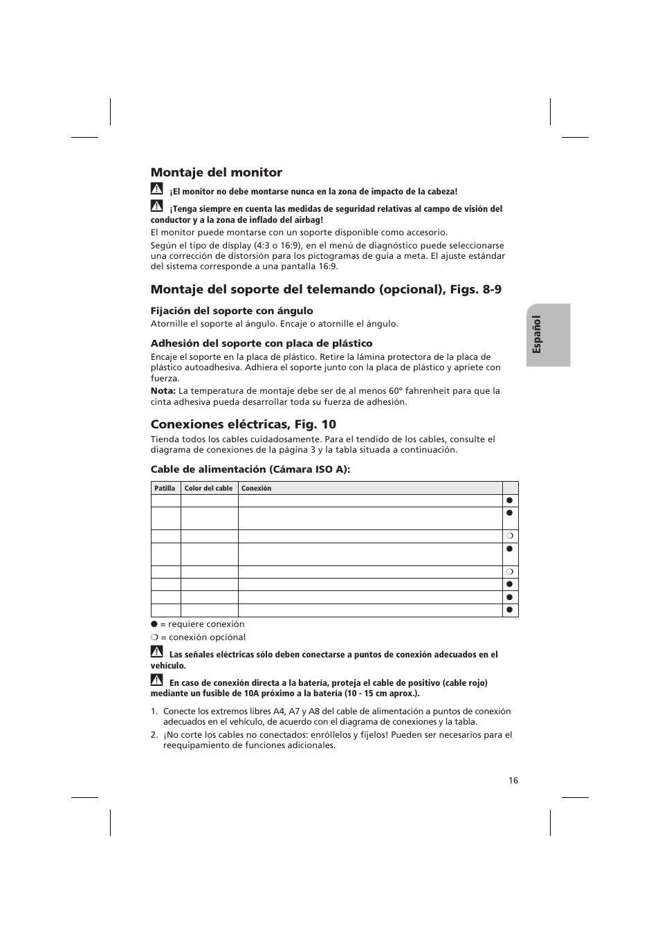 Montaje del monitor, Conexiones eléctricas, fig. 10 | Audiovox NPD 5400 User Manual | Page 19 / 22