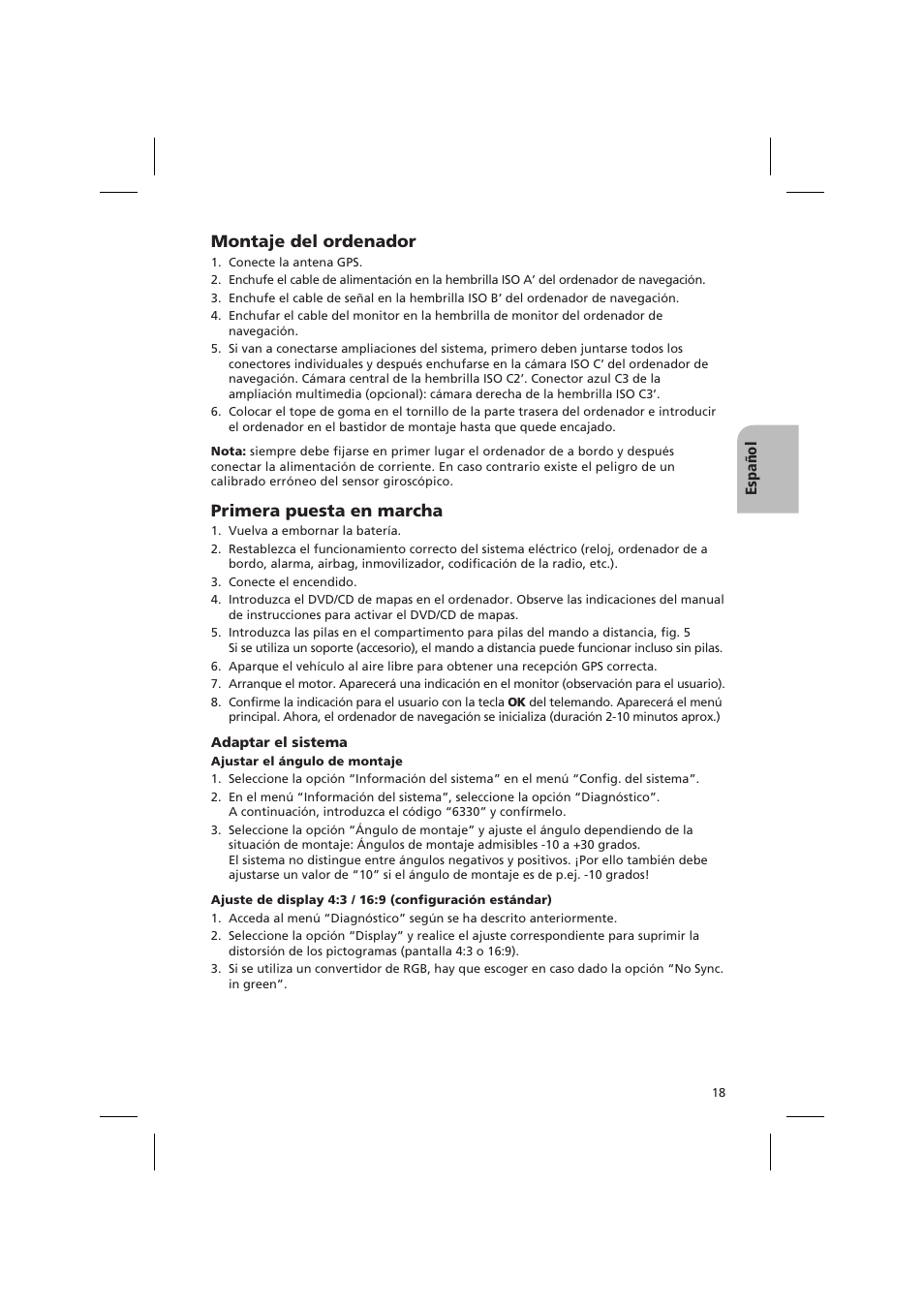 Montaje del ordenador, Primera puesta en marcha, Español | Audiovox NPD 5400 User Manual | Page 21 / 22