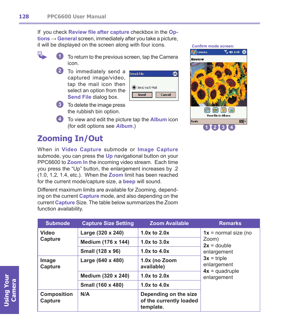 Zooming in/out | Audiovox PPC-6600 User Manual | Page 129 / 167