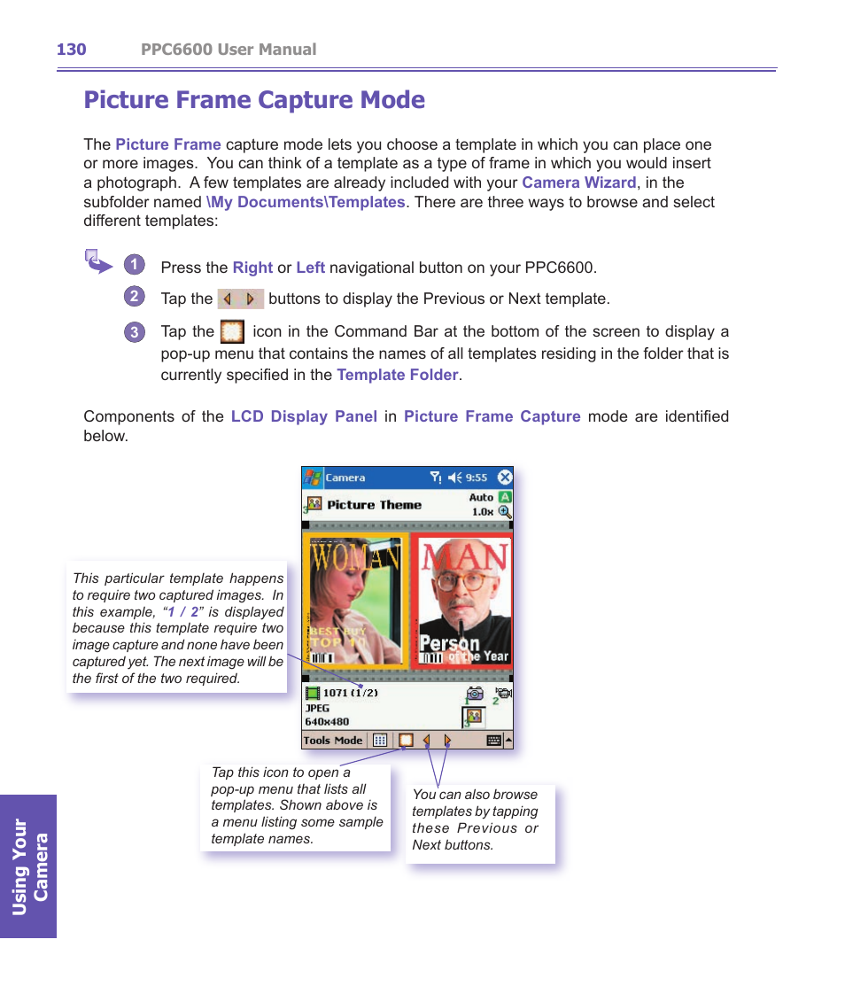 Picture frame capture mode | Audiovox PPC-6600 User Manual | Page 131 / 167