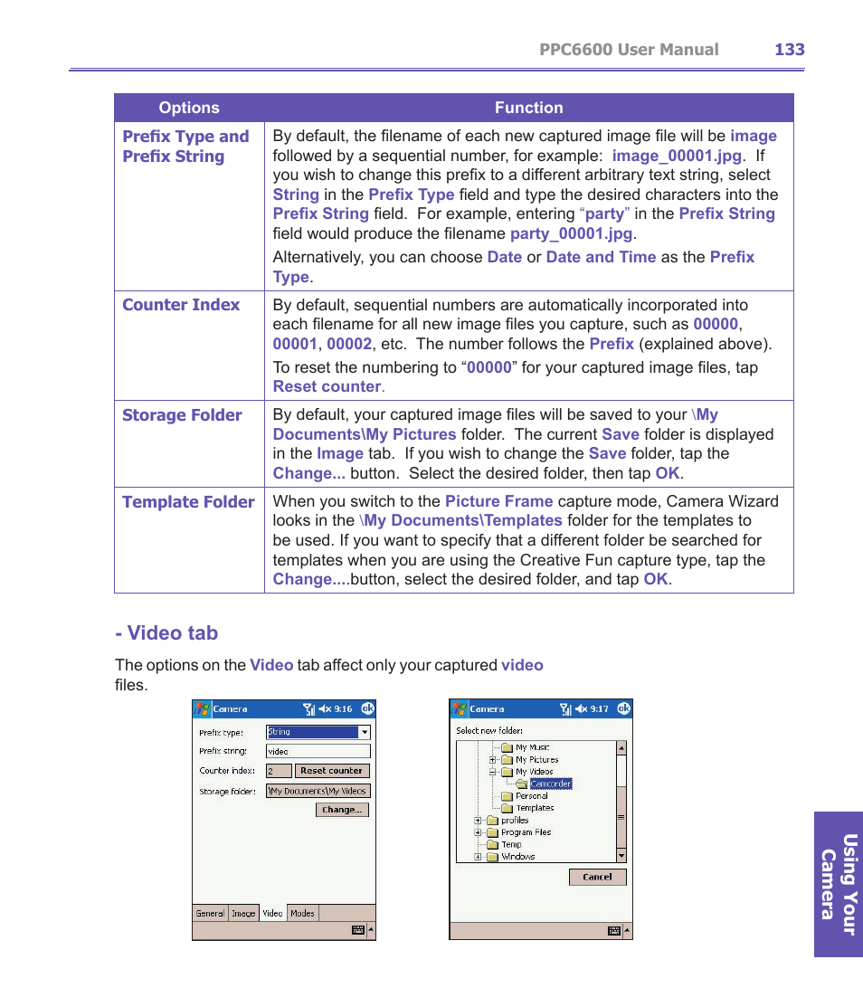 Video tab | Audiovox PPC-6600 User Manual | Page 134 / 167