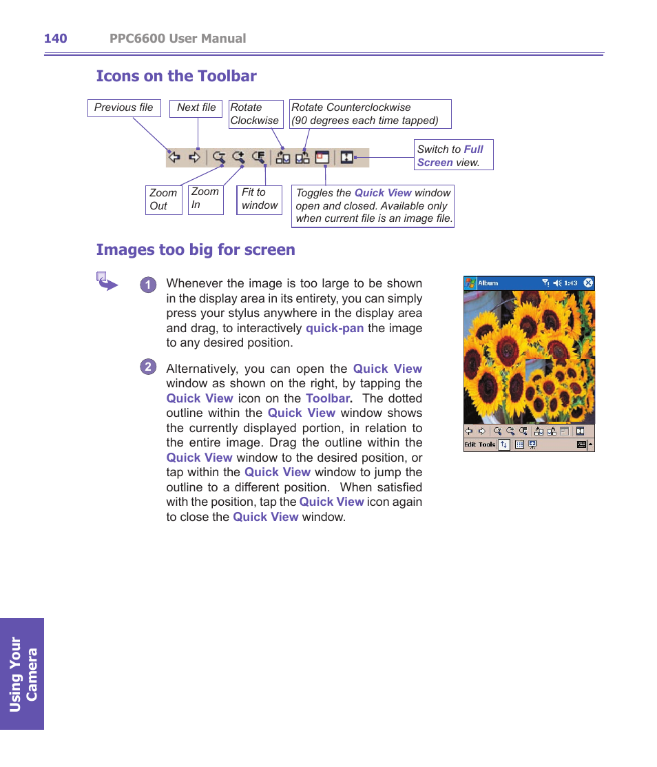 Icons on the toolbar images too big for screen | Audiovox PPC-6600 User Manual | Page 141 / 167
